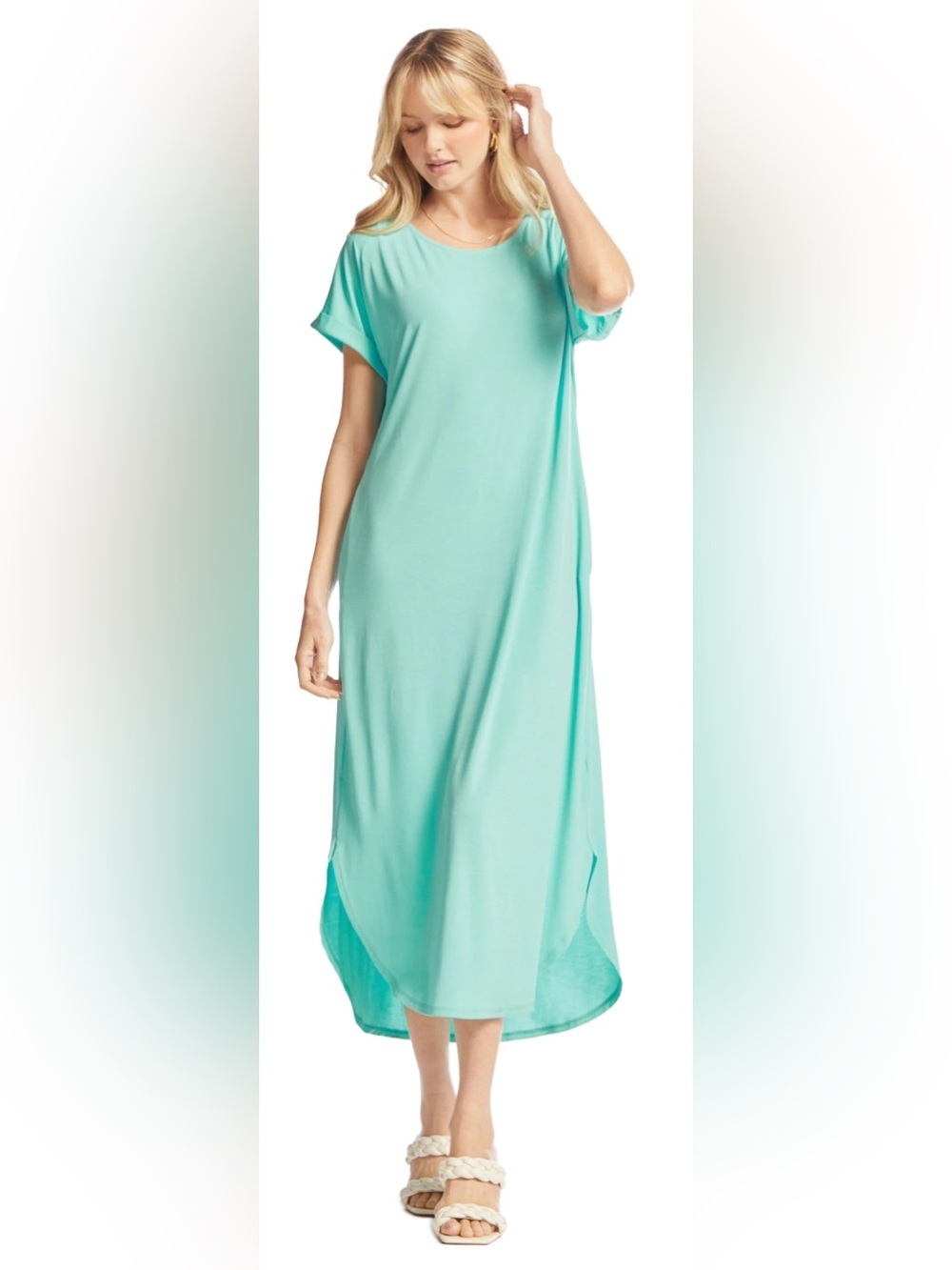 Dear Scarlett Sky Blue Casual Short Sleeve Muu-Muu Size-Large Resort Casual